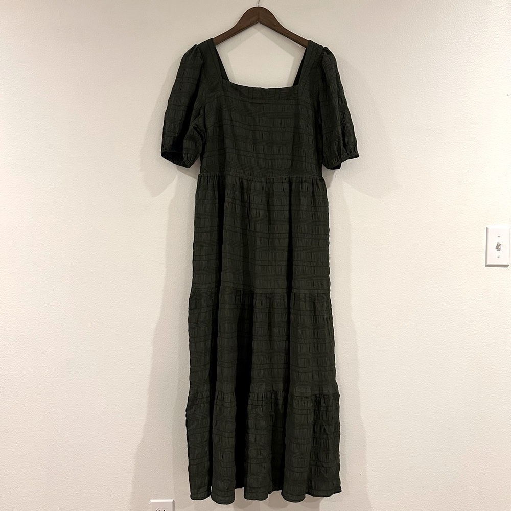 Square neck maxi dress, olive green